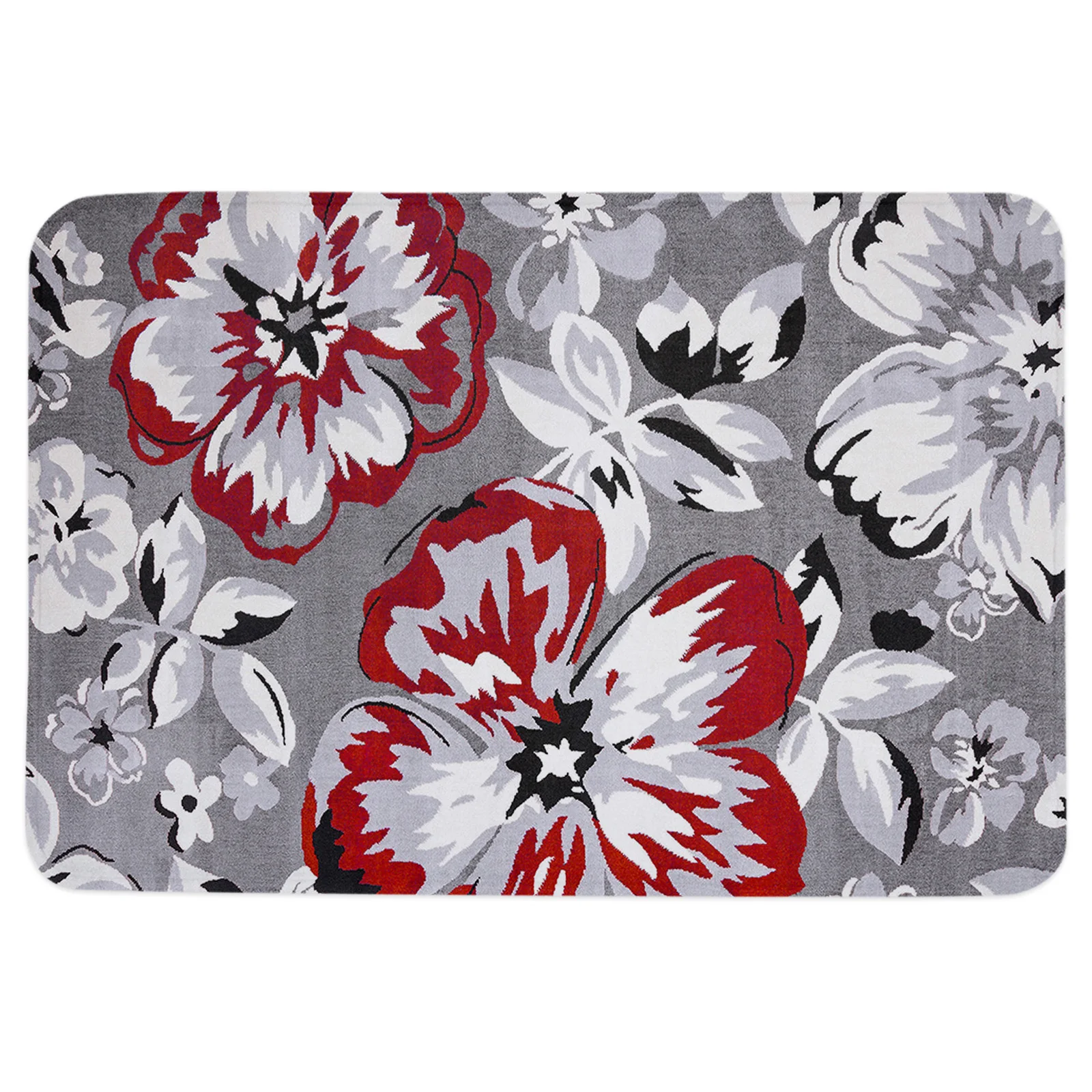 

Flower Gray Texture Red Welcome Mat Grounding Mat Rug for Kitchen Floor Rug Bath Mat Bedroom Door Mat