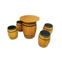 wholesale creative design barrel shape pine wood table with 4 pieces stools