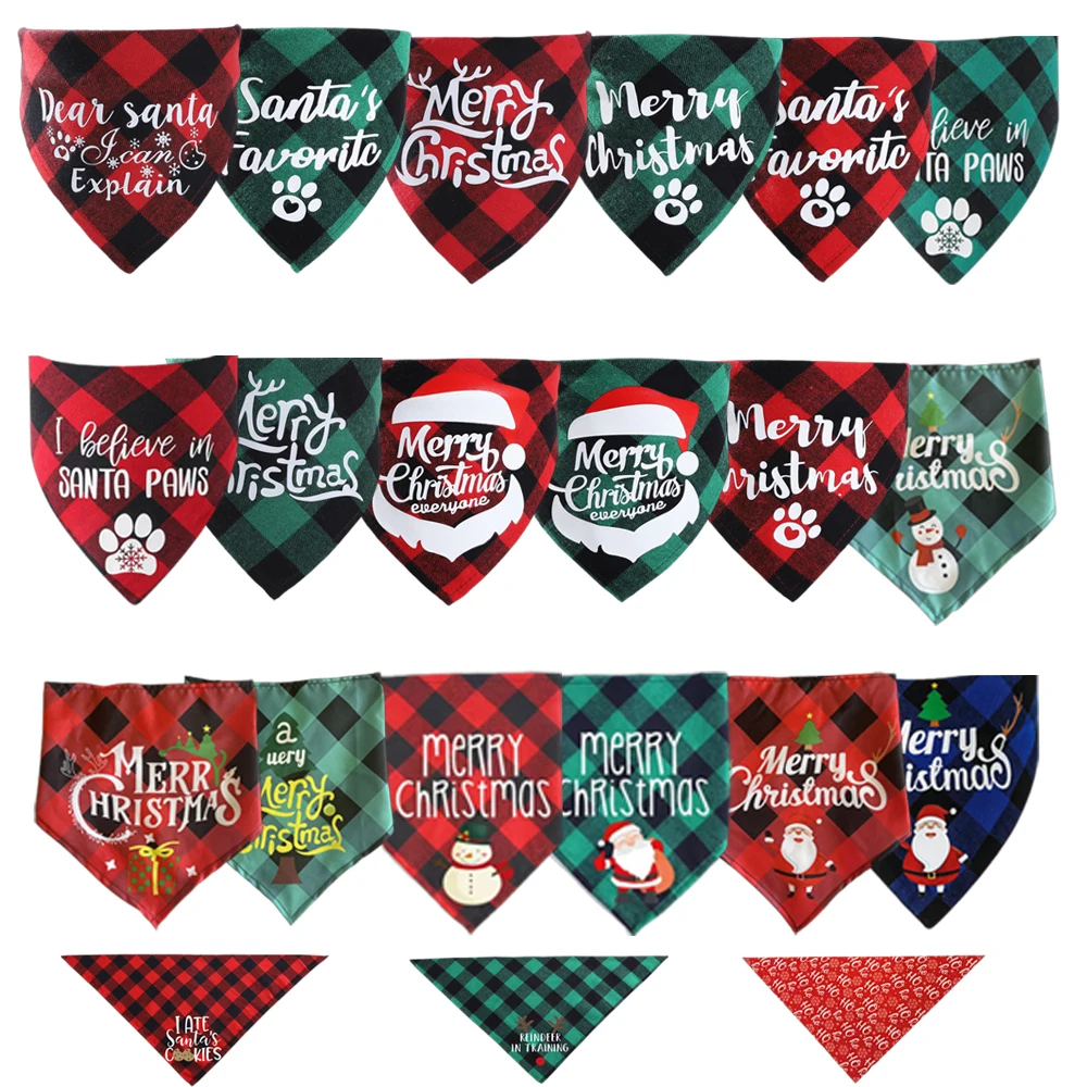 

Plaid Dog Bandanas Christmas Pet Towel Cat Accessories Holiday Party For Puppy Pet Supplies Costume Large Dog accessories