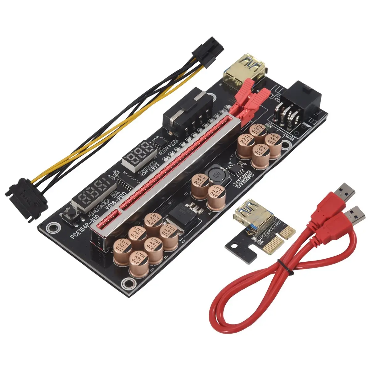 Фото (DT77) VER018 PRO PCI-E Riser Card USB 3.0 Cable 018 PLUS PCI Express 1X To 16X Extender PCIe Adapter for BTC Mining (красный) №5