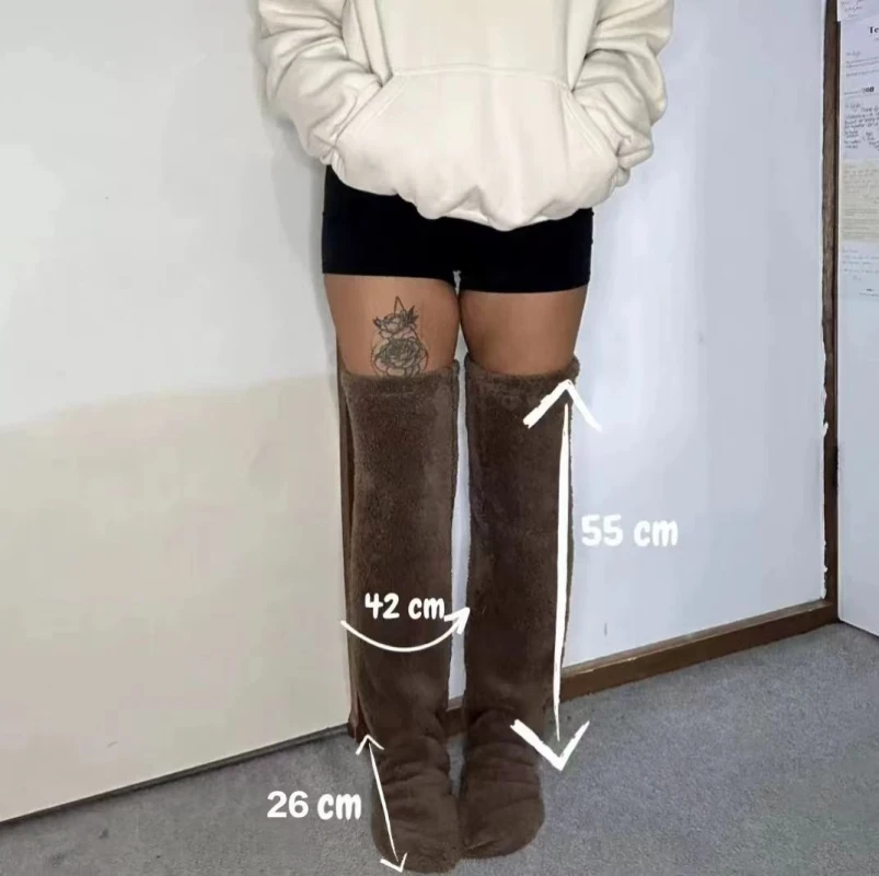 

Winter Thigh High Socks Women Over Knee Long Socks Double-sided Fleece Stockings Socks Solid Color Plush Leg Warmers Home Office