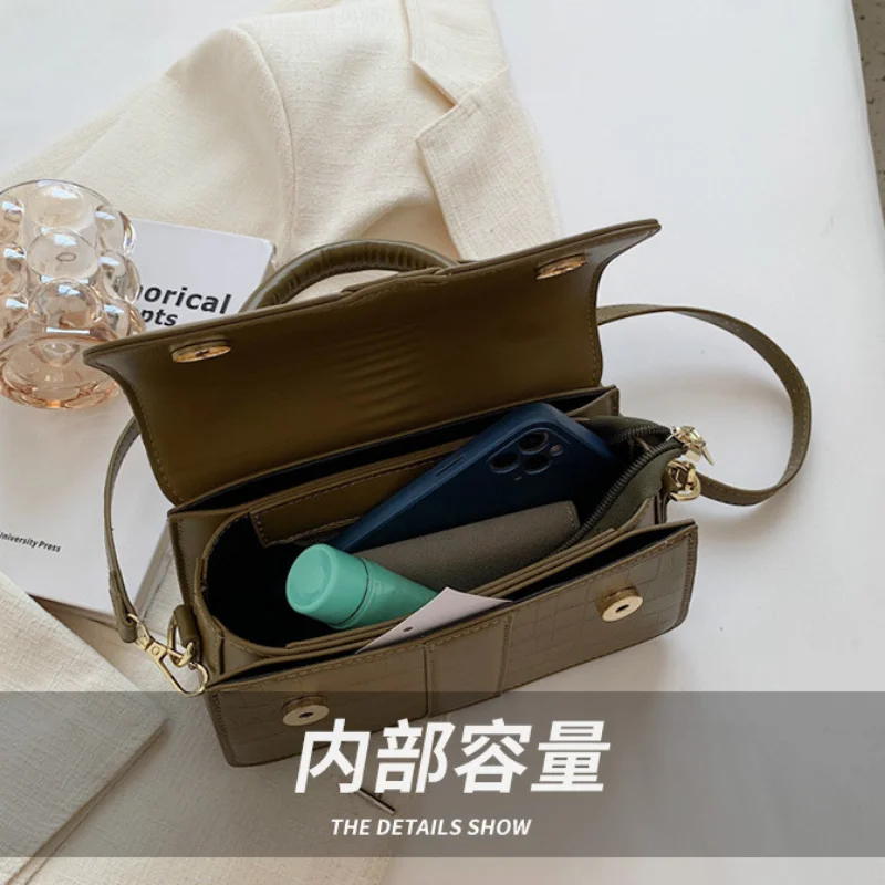 Women's PU Small Travel Underarm Crossbody Hand Bags Sewing Thread Stone Pattern Solid Color Shoulder Square Handbags for Women