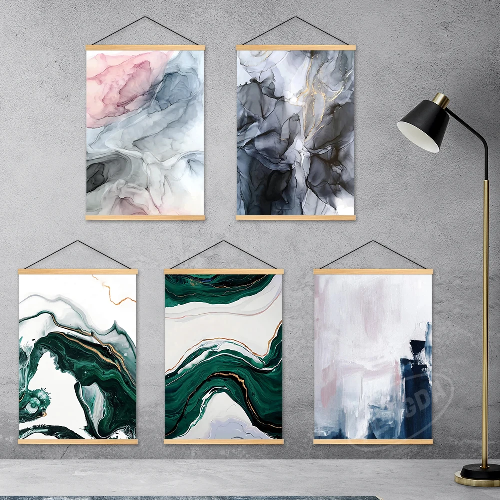 

Canvas Pattern Print Wall Abstract Artwork Golden Home Decor Navy Blue Hang Painting Dark Green Wooden Black Picture Living Room