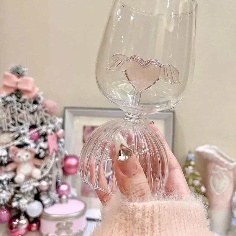 

Korean Wine Glass Cup Transparent Cup High-value Girl Heart Cups Love Angel Wings High-end Wine Glass Goblet Cocktail Glasses