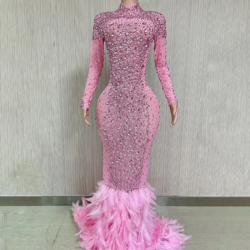 

Роскошное вечернее платье с юбкой-годе, блестящее платье с бриллиантами и помпоном, розовое платье для беременных с длинным рукавом и перьями, официальное женское свадебное платье
