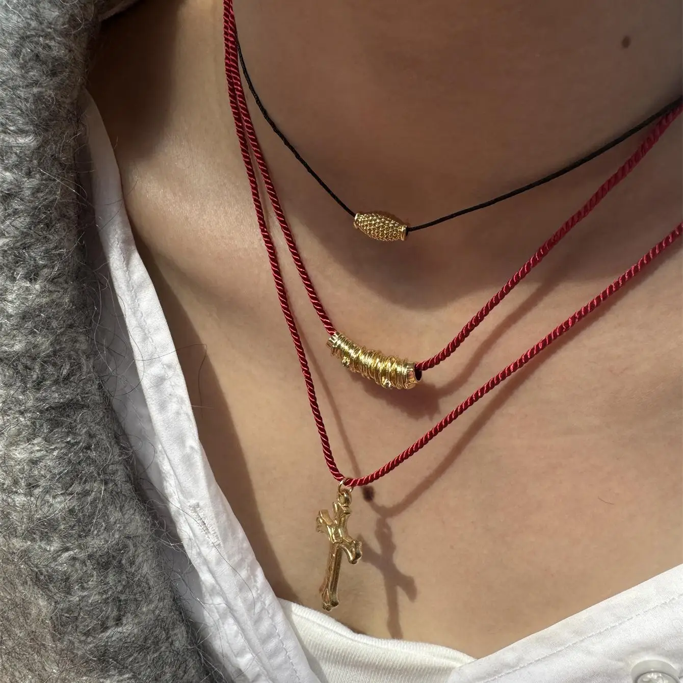 Модное винтажное ожерелье с подвеской в виде креста для женщин и мужчин красная