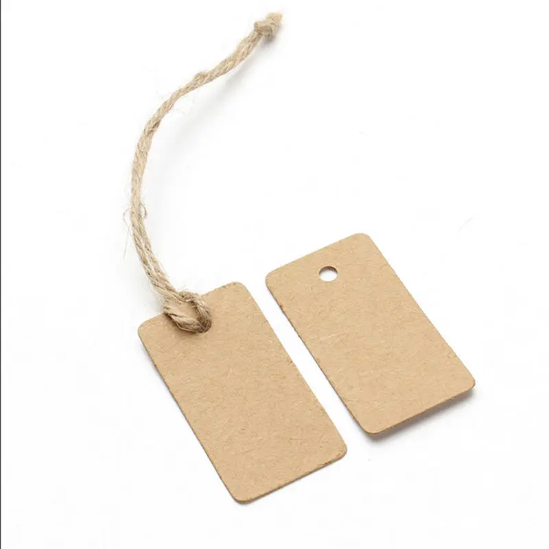 

HOT! 2*3.3cm 100pcs/lot Brown Kraft Paper Tags Rectangular Label Luggage Wedding Note DIY Blank price Hang tag Kraft Gift