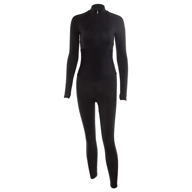 Active Yoga Suit Onesies Full Sleeve Workout Clothes Front Zipper Deep V Hip Up Gym Fitness Jogging Sport Outfit for Woman Sets