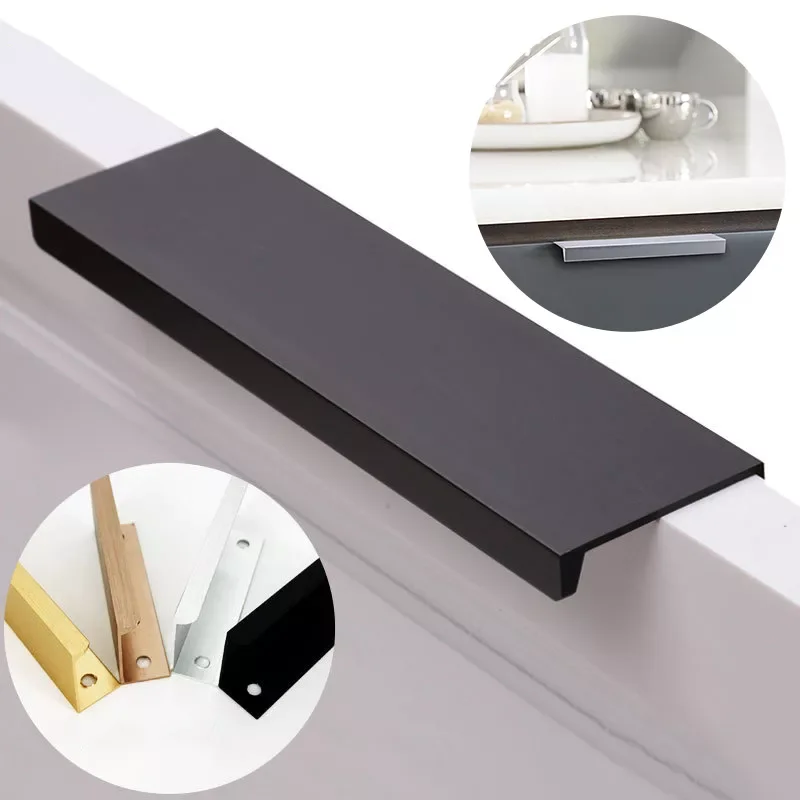 

Black Hidden Cabinet Handles Aluminum Alloy Kitchen Handles Cupboard Pulls Drawer Knobs Furniture Room Door Hardware