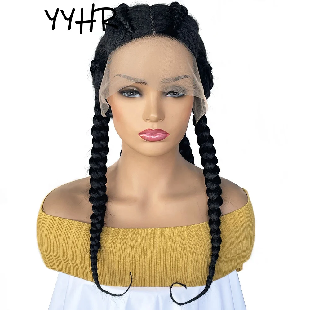 

Synthetic Braided Lace Wigs African Braids Women Good Quality Long Natural Lace Black Box African Braid Wig for Female Daily