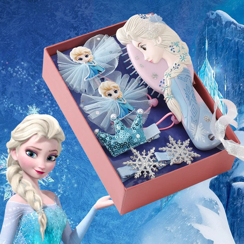 

Disney Children's Hair Accessories Bow Hairpin Princess Elsa Headwear Kids Hairpin Frozen Comb Set Gift Box