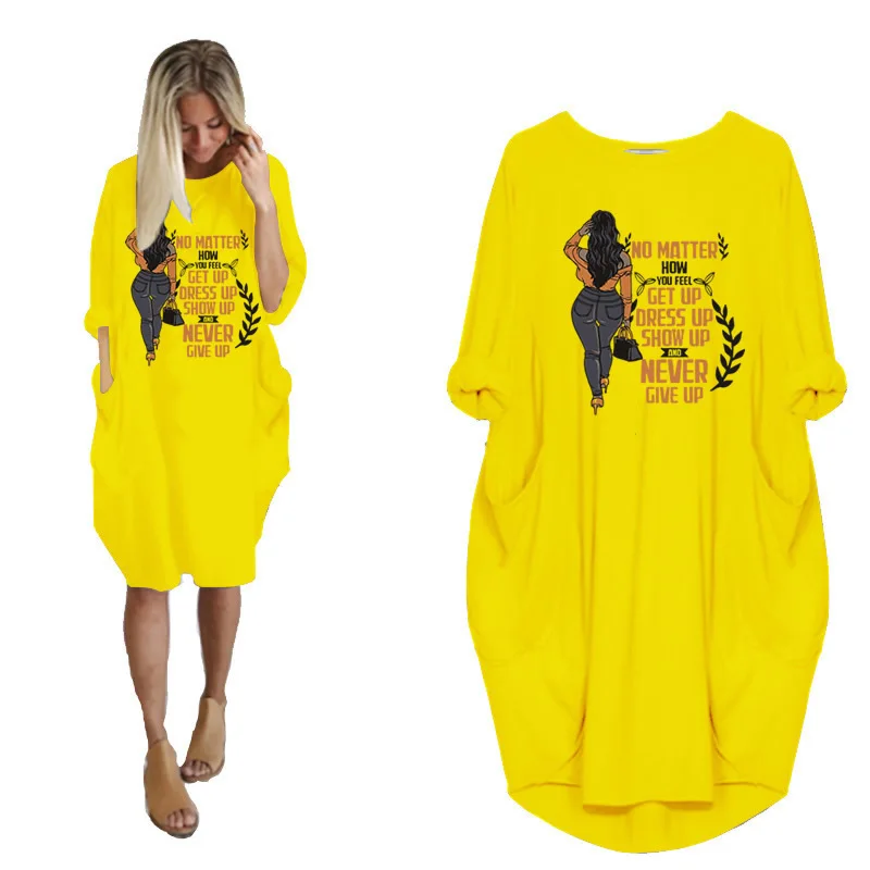 

New 2022 Summer Black Woman Print Bohemian Dress Women Long Sleeve Mini Dress Casual O-Neck Loose Dress Women Clothes