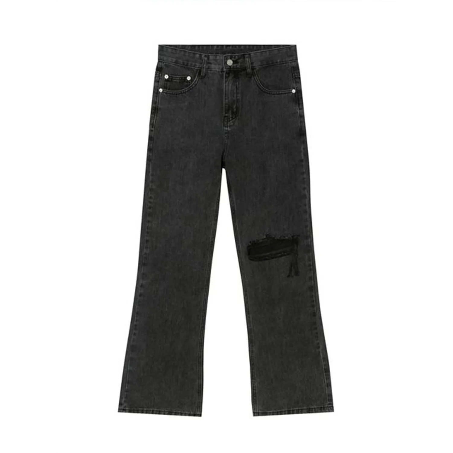 Black and Gray Ripped Jeans Korean Version of The Trend Y2k Pants Men's Micro-flare Loose Trousers Men's and Women's Same Style