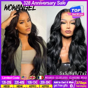 Imported Wow Angel Glueless 250% Real HD Lace Closure Wigs 7X7/6x6/5X5 HD Closure Wig Body Wave Pre Plucked 1