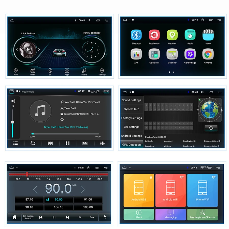 1DIN Регулируемый Универсальный 10 1-дюймовый Автомобильный Стерео Радио 1GBRam 16GBRom