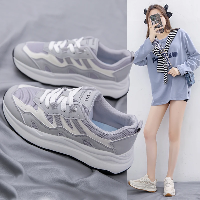

2022 new Women's Chunky Sneakers Women Platform Shoes Lace Up Breathable Air Vulcanize Shoes Women Female Trainers Dad Shoes