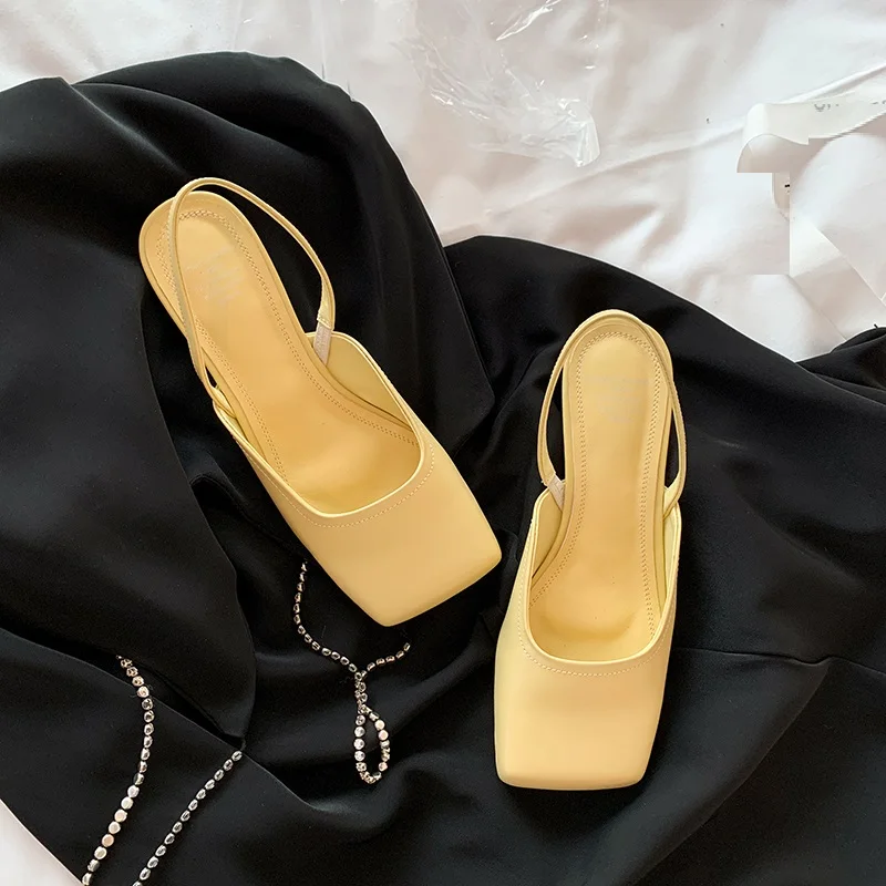 

Сандалии женские с квадратным носком, босоножки в Корейском стиле с разрезом, без застежек, Простые Летние туфли для морозов, весна