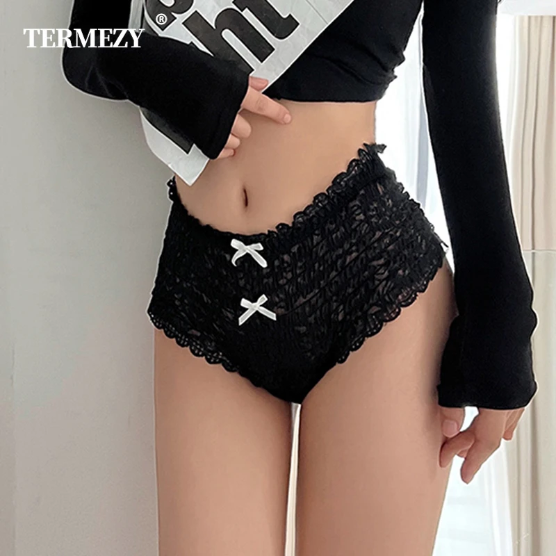 

Women Sexy Panties Bow Perspective Underwear Solid Intimate G-String Female Brief Breathable Panty Soft Lingerie Lace Thongs