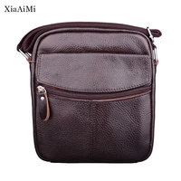business casual mens genuine leather solid color shoulder bag vertical zipper messenger bag portable small backpack