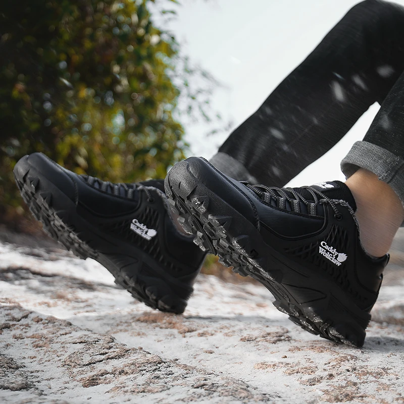 R.xjian Men's Snow Shoes Casual Fashion Winter Warm Waterproof Rubber Anti-Skid Sole Plush Outdoor Hiking Boots