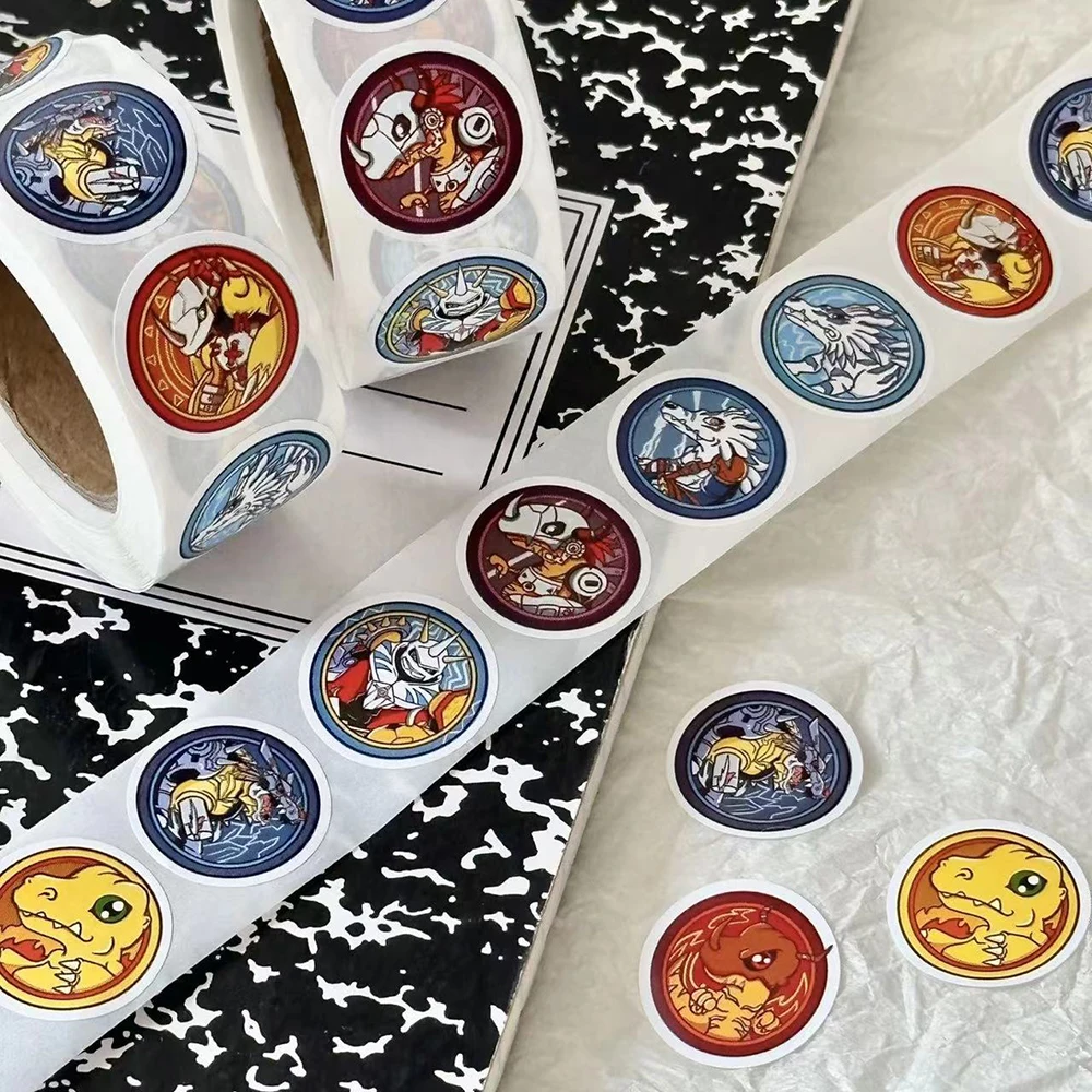 Фото 500 шт./рулон Аниме Digimon Adventure Уплотнительная этикетка Наклейки Крутой мультфильм DIY Наклейки для ноутбука Украшение Наклейка Детская награда Подарочная игрушка №3