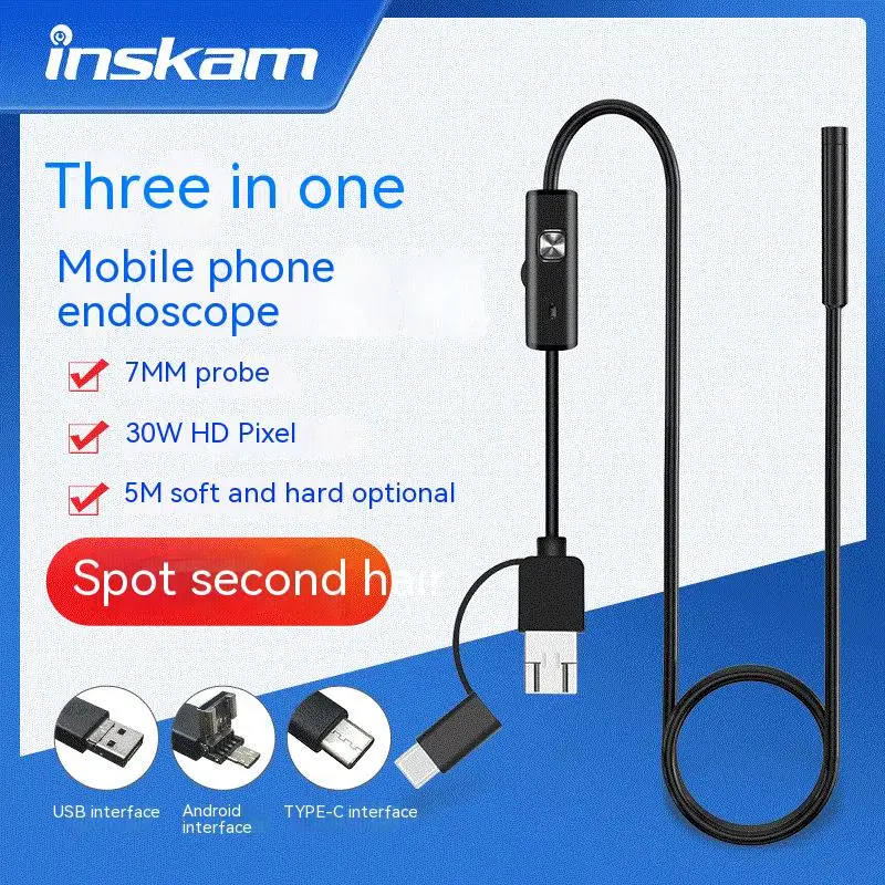 

Three-in-one TYPE-C USB Android mobile phone endoscope 7MM 5m visible HD endoscope industrial waterproof endoscope x52