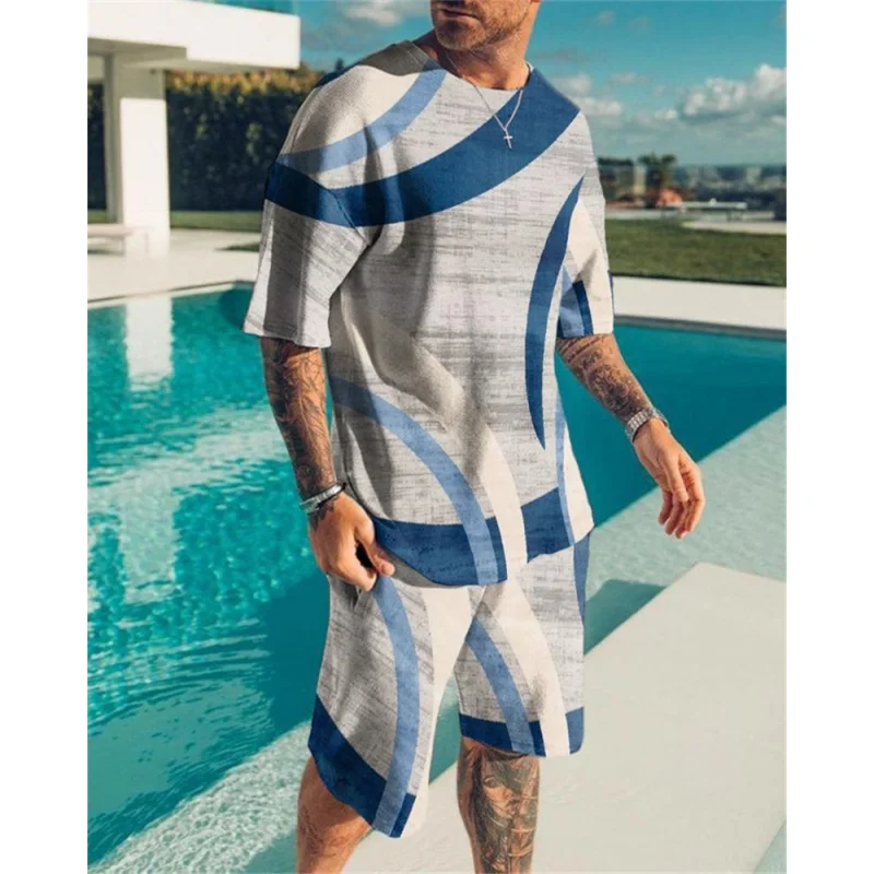 Men's Oversited Tshirt and short, Casual, Beach Style, European and American Trendy, 3D Digital Printing Texture, Summer New 202