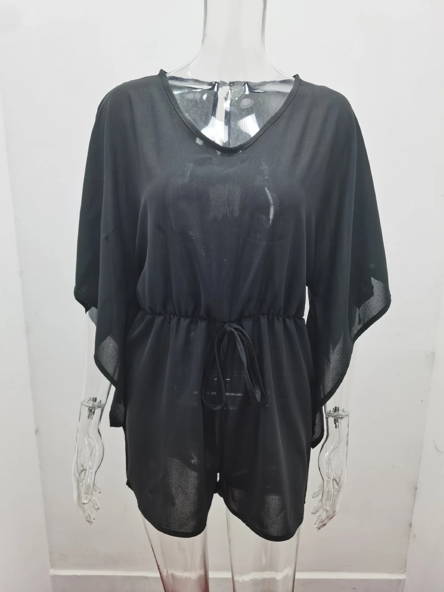 Solid Color Jumpsuit Female 2023 Summer New Fashion V-neck High Waist Ties Loose Casual Jumpsuit