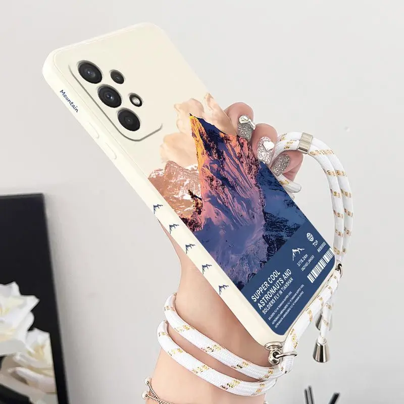 

Mountaintop View Crossbody Lanyard Silicone Phone Case For Samsung Galaxy A54 A34 A24 A73 A53 A52 A52S A04S A04E A72 Cover