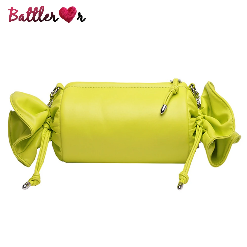 

Funny Candy Women Bag 2022 Trend Leather Cute Shoulder Bag Woman Designer Chain Fashionable Pleated Barrel-shaped Messenger Bag
