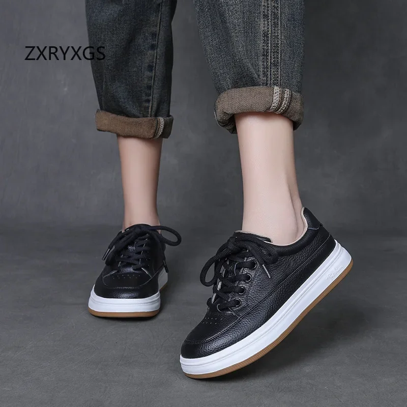 ZXRYXGS удобные белые кроссовки из воловьей кожи с верхним слоем черные туфли