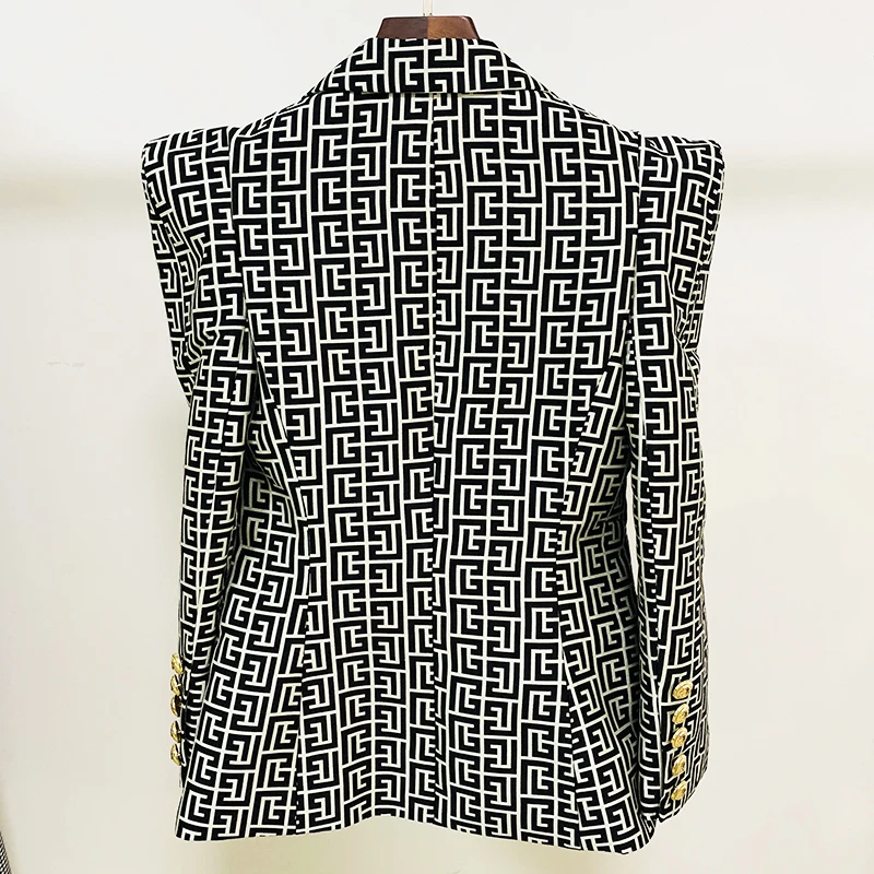 HIGH QUALITY Newest 2023 Designer Stylish Jacket Women Peak Shoulder Geometric Monogram Jacquard Single Button Blazer