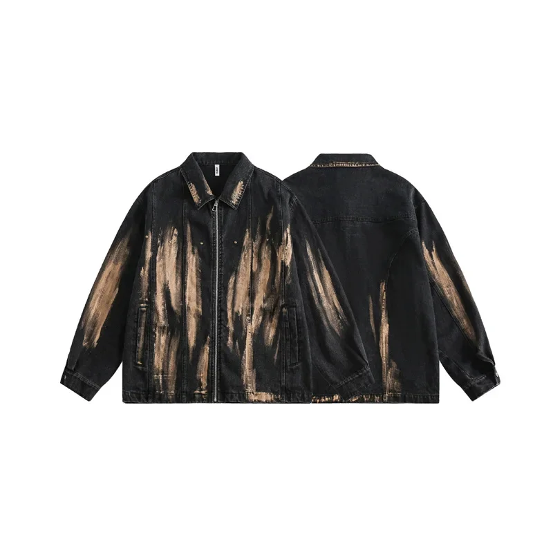 NicheTrendy винтажная потертая джинсовая куртка мужская свободная посадка в уличном