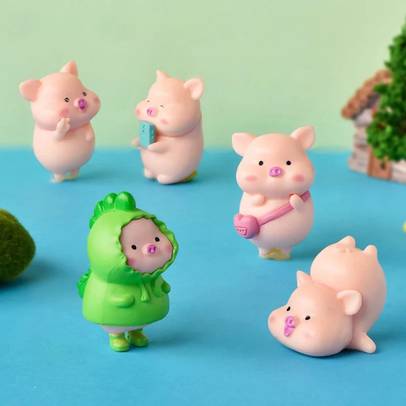 

7pcs/set Cartoon Pig Animal Doll Toy Model Statue Figurine Ornament Miniatures Home Decoration 4.3*3.9cm