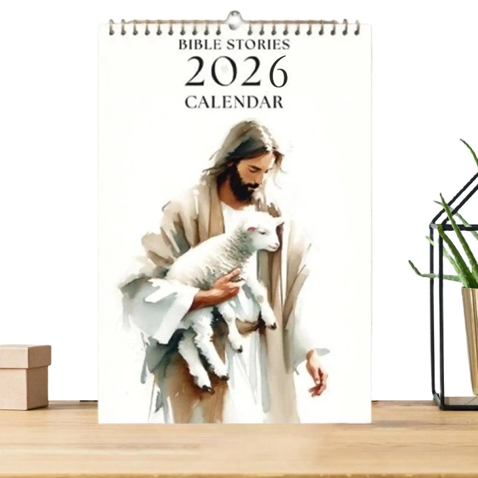 

Настенные календари, ежемесячный настенный календарь на 2026 год, История Библии, религиозный планировщик с изображением Иисуса, держащего овцы, художественный домашний декор для мужчин и женщин, праздник