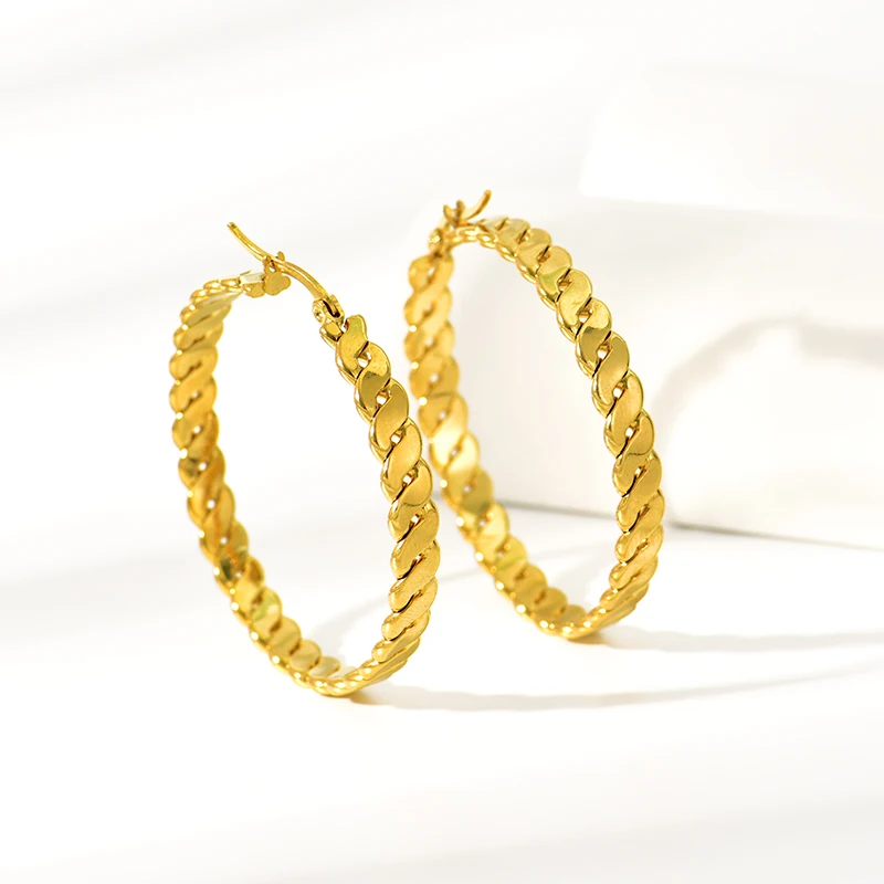 rivca Statement Stainless Steel Chain Hoop Earrings High Quality 18 K Metal Gold Unusual Fashion Jewelry Bijoux Ete Gift