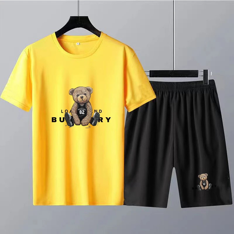 Men Summer  Clothes Solid Color Shorts T Shirt Sets Brand T-Shirt Bear Print 2 Piece Suits Luxury Women's Tracksuit Free 2023