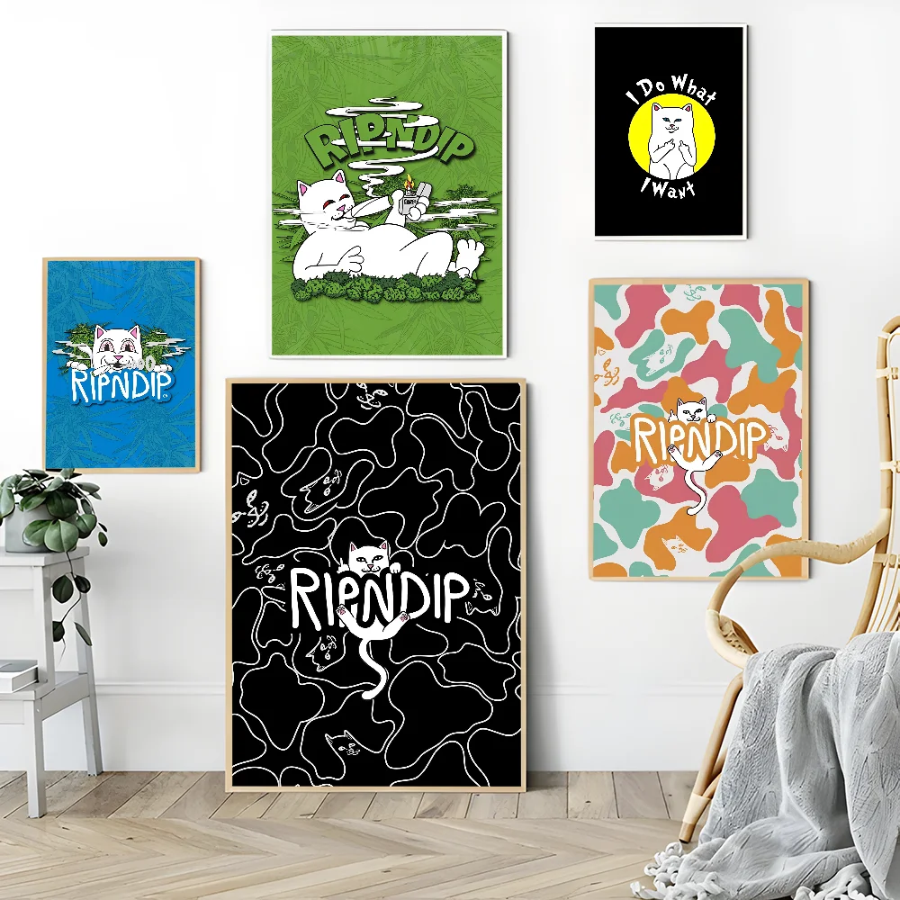 Средние Милые Пальцы Кота &quotRIPNDIPS&quot DIY Липкий Постер Белая Бумага Произведения