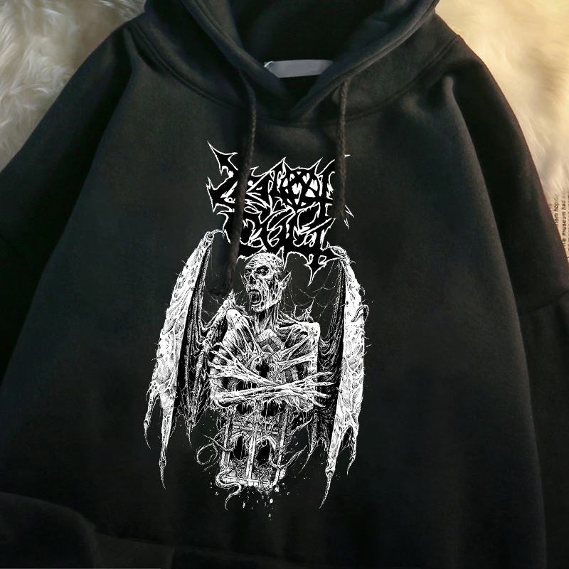 

2022 New Women's Hoodie Harajuku Y2K Top Harajuku Retro Korean Black Demon Punk Streetwear Gothic Skull Anime Printed Clothes