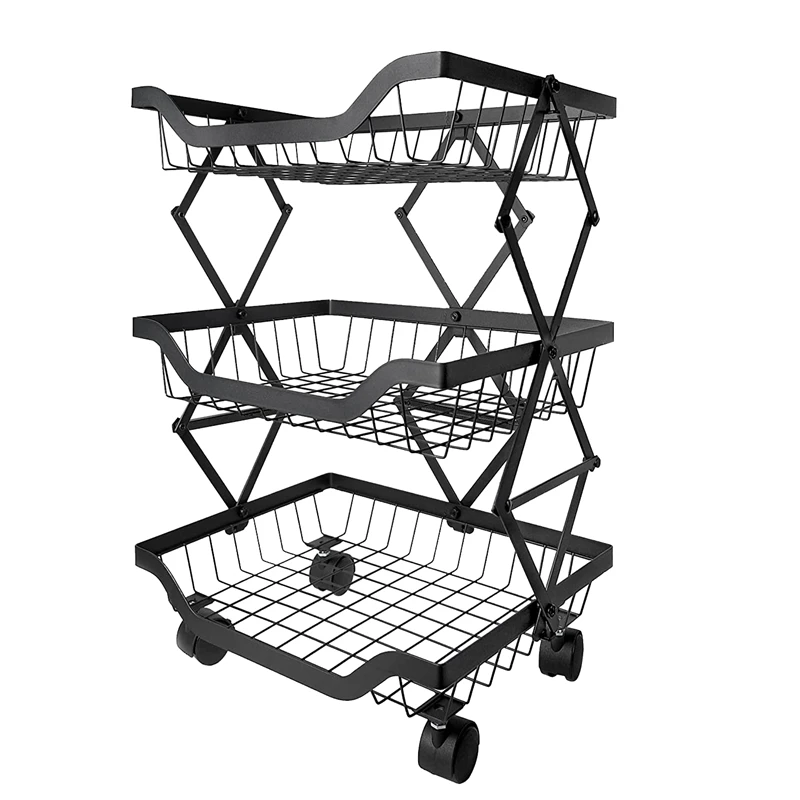 

Kitchen Wagon, Storage Cart, Foldable Storage Wagon, 3 Tiers, Easy Assembly For Seasoning, Dishes, Vegetables, Fruits