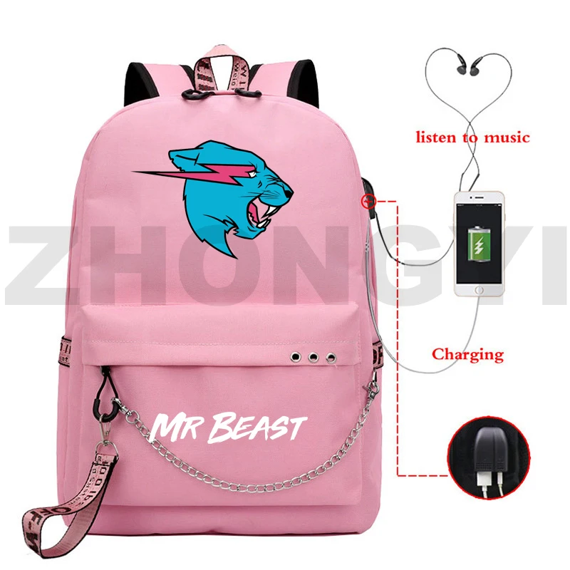 

Lovely Girls Anime Mr Beast USB Charging Anti-theft Backpack Cartoon Lightning Cat Bag for Women Fashion Canvas Daily Travel Bag