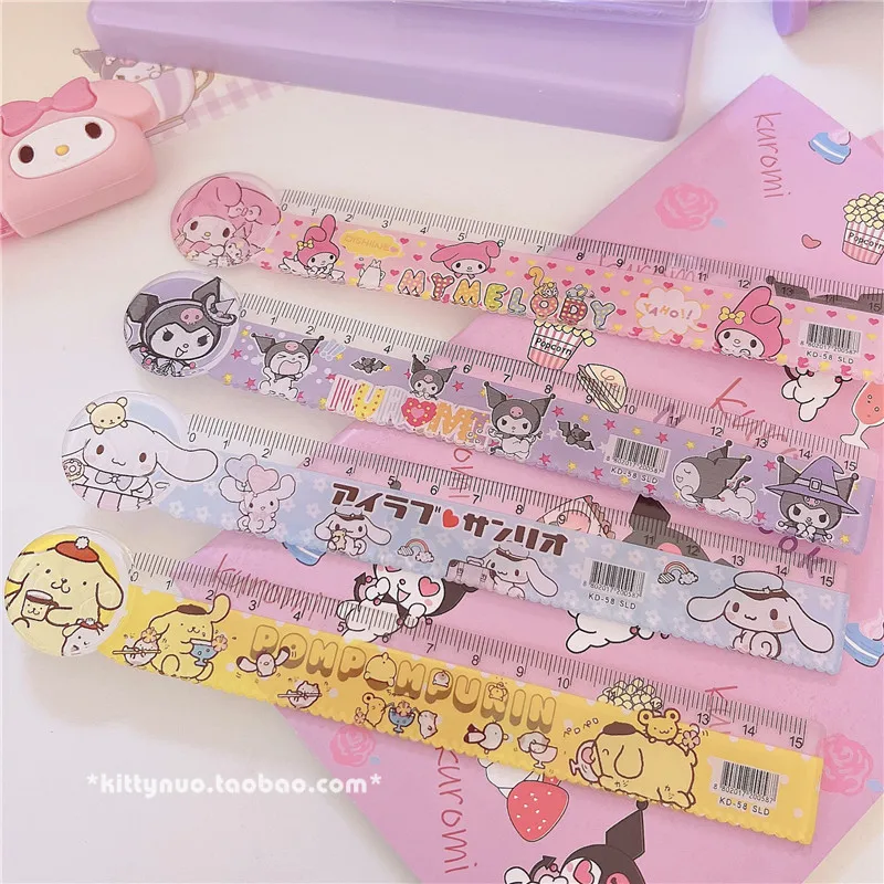 

Kuromi sanrioed Kawaii Cartoon ruler measuring ruler student stationery My Melody 4pcs Cinnamoroll baby measuring ruler