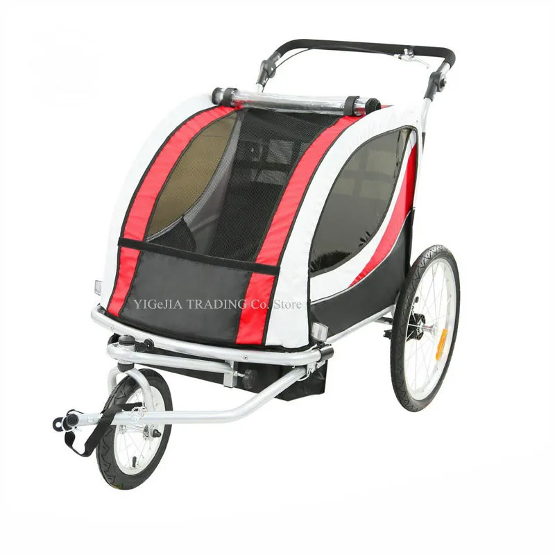 Trailer With Rain Cover, Double Seat Kids Wagon, 20inch Big Wheel Bike Carrier, Converts To Stroller/jogger