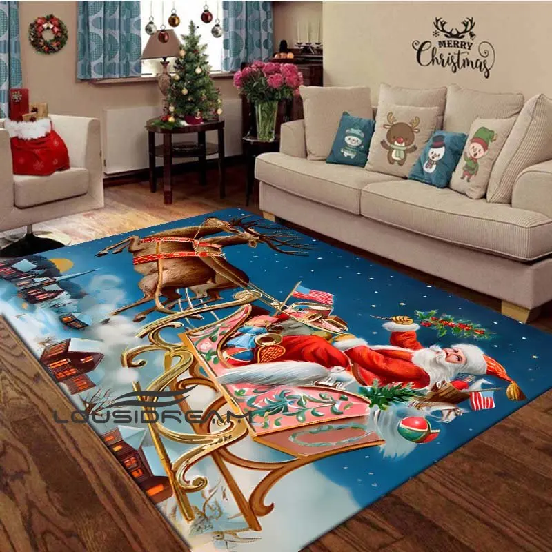 

Santa Claus 3D Printing and Dyeing Fluffy Area Rugs Christmas Snowman Elk Rugs for Living Room Rugs for Bedroom Home Wood Rugs