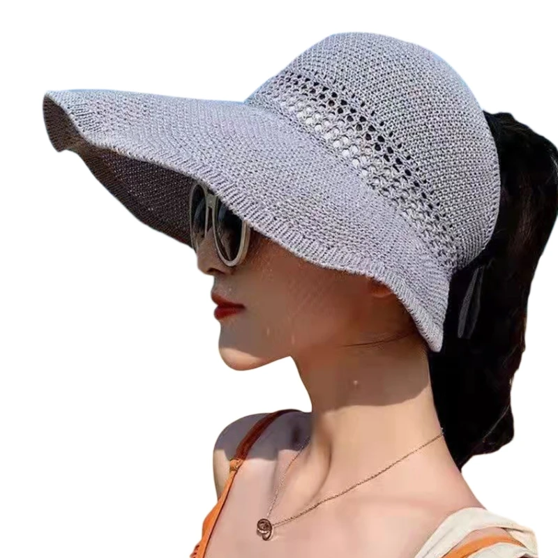 

Trendy Big-brim Beach Sun Hat Bowknot Empty Top Hat Fisherman Hat Summer Beach Sunshade Hat Surprise Gift for Girlfriend