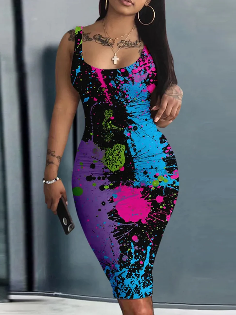

Tie Dye Print Sleeveless Thick Strap Bodycon Mini Dress 3XL Fashion Women Slim Fit Leisure Casual Summer Short Dresses vestidos