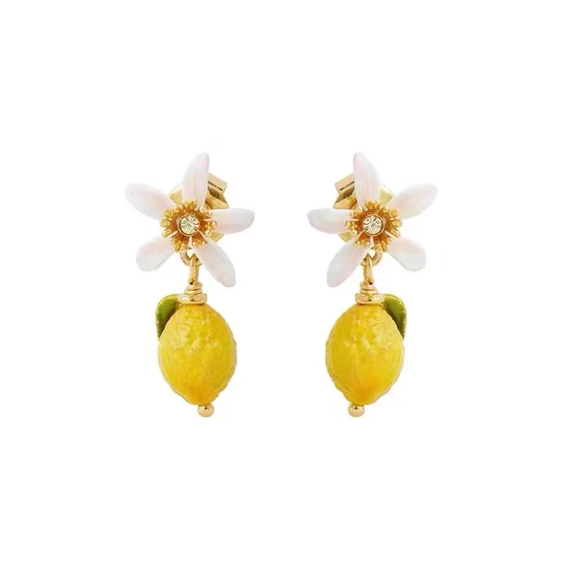 

Fresh Garden Flowers Lemon Enamel Earrings