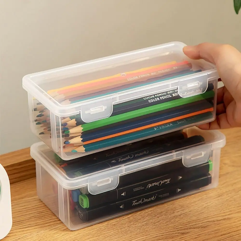 

Large Capacity Desktop Storage Box Pencil Case Transparent Mark Pen Stationery Case Office Stationary Supplies