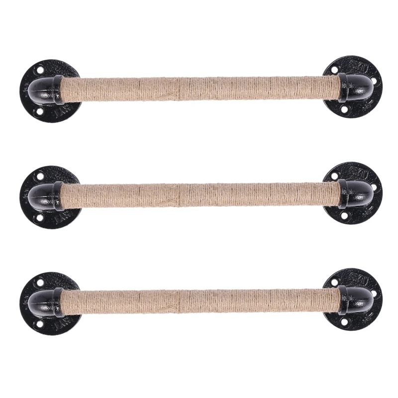 

3X Industrial Style Pipe Furniture Handle Barn Sliding Wooden Door Handles Black Antique Wrought Iron Rope Handle
