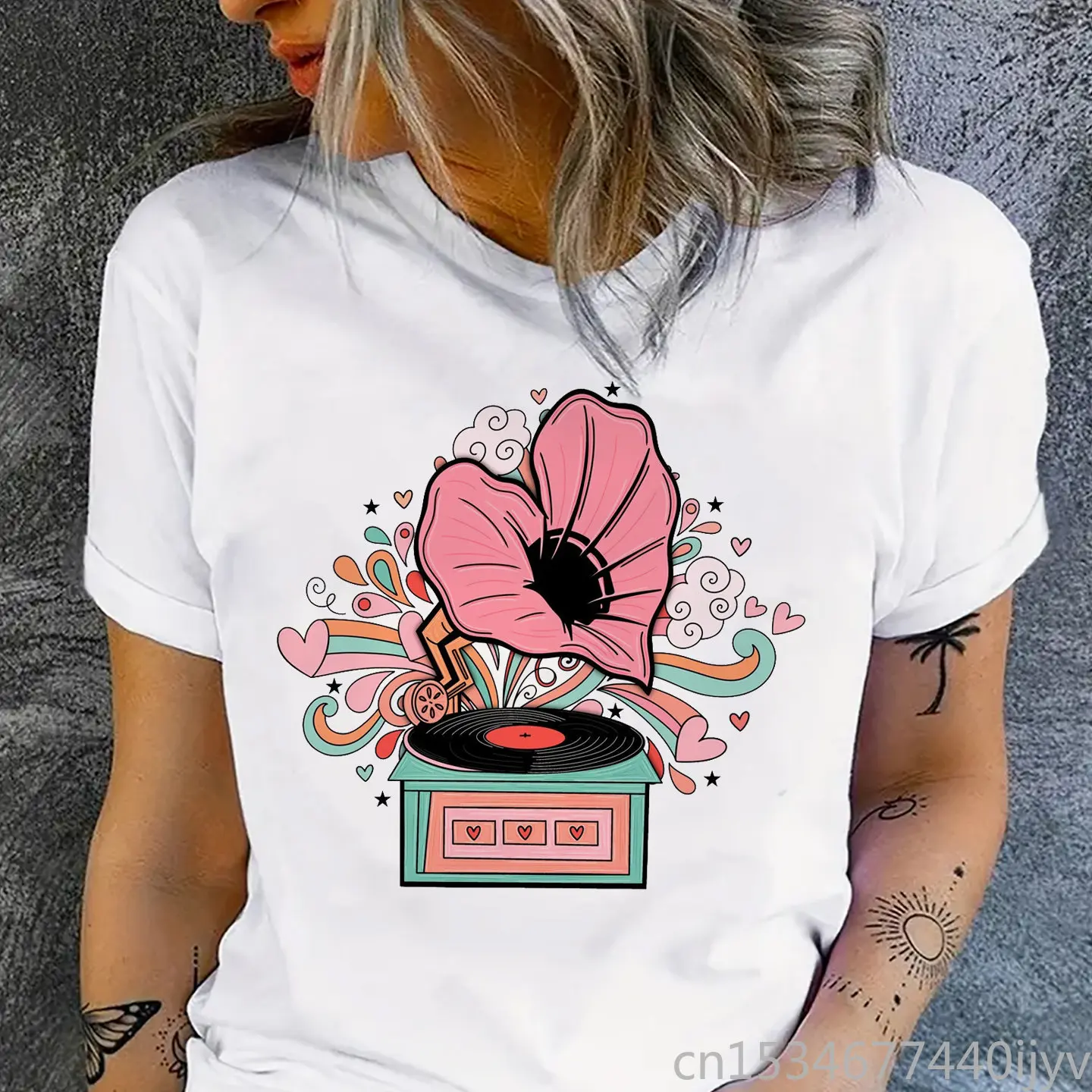 

Женская футболка с изображением проигрывателя записей, ретро футболки с рисунком в западном стиле, забавная Винтажная футболка на День свя...